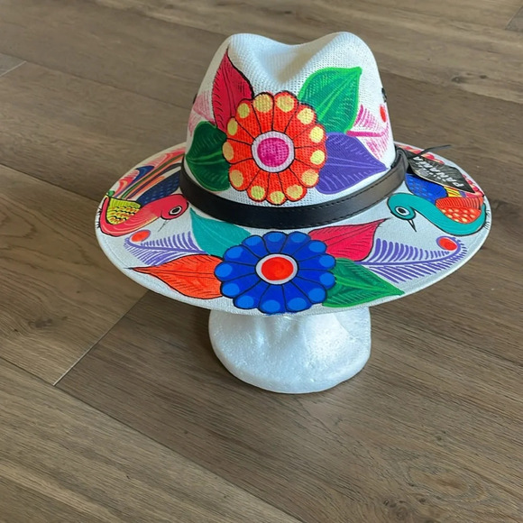 Artisanal Mexican Sombreros Hand Painted Fedora Floral Sombrero Panama Bohemian - Picture 3 of 9